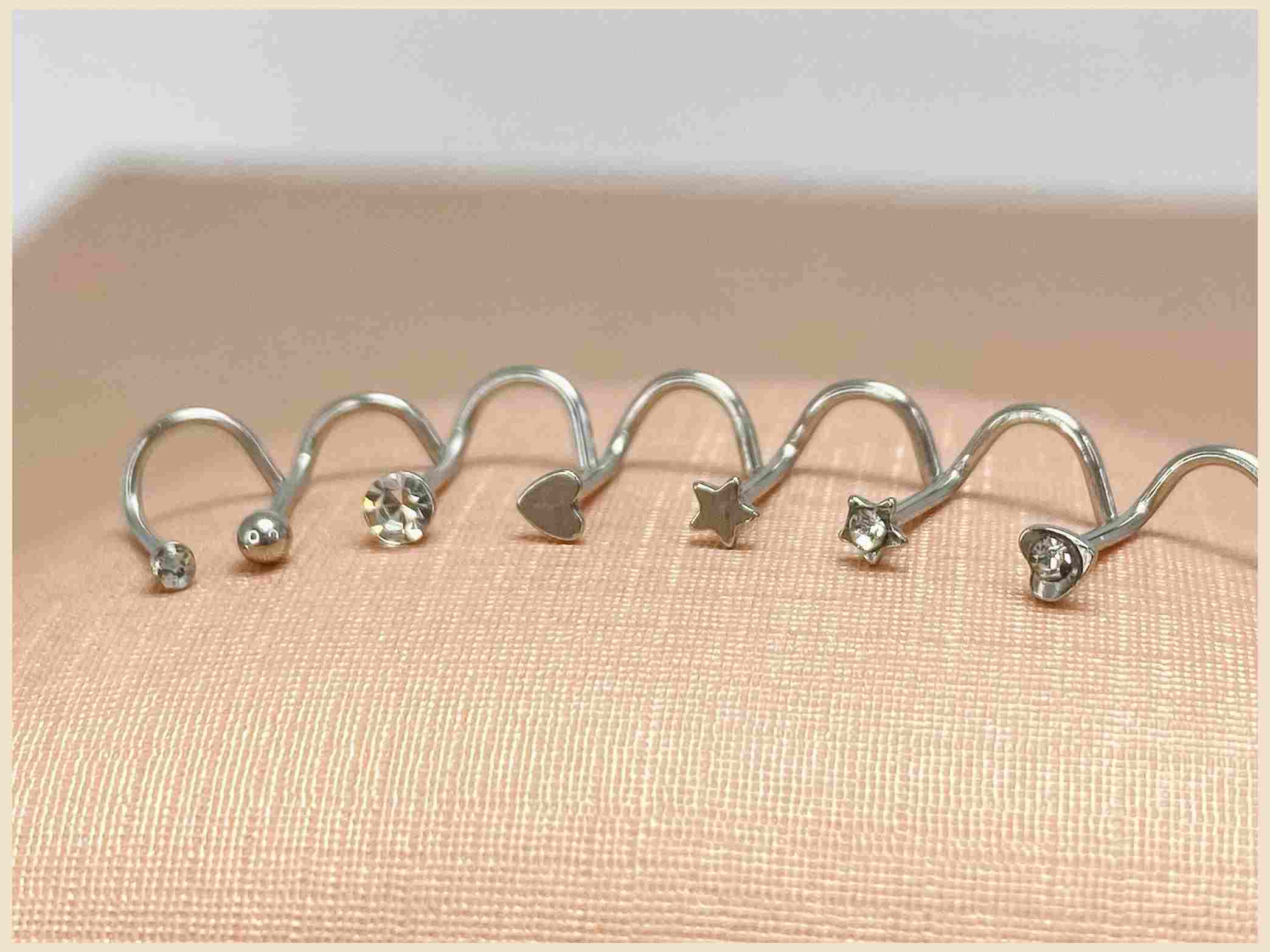 KIT 7 PIERCINGS CURVADOS PARA NARIZ EM A�O CIR�RGICO